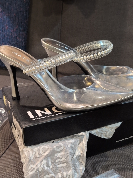 INC International Concepts Shoes - INC Clear Silver Pearl-Detail Mule Heels. NWT. Size 8.5